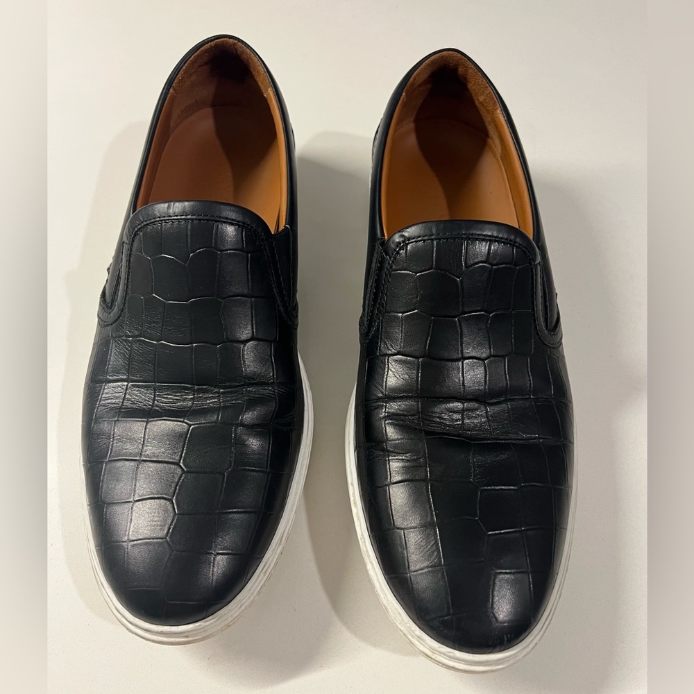 JIMMY CHOO Men’s Black Embossed Leather Slip Ons, 10-10.5 Size 44